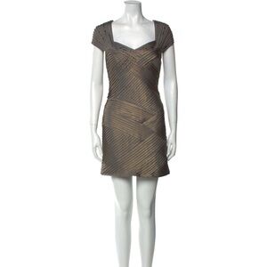 Tadashi Shoji Pewter/Gold Basket Weave Studded Stretch Bodycon Cocktail Dress M